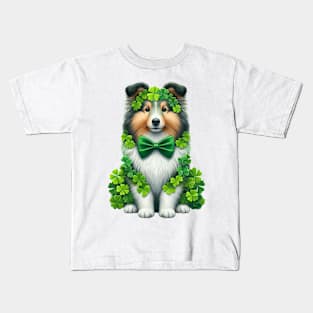 Clover Shetland Sheepdog St Patricks Day Kids T-Shirt